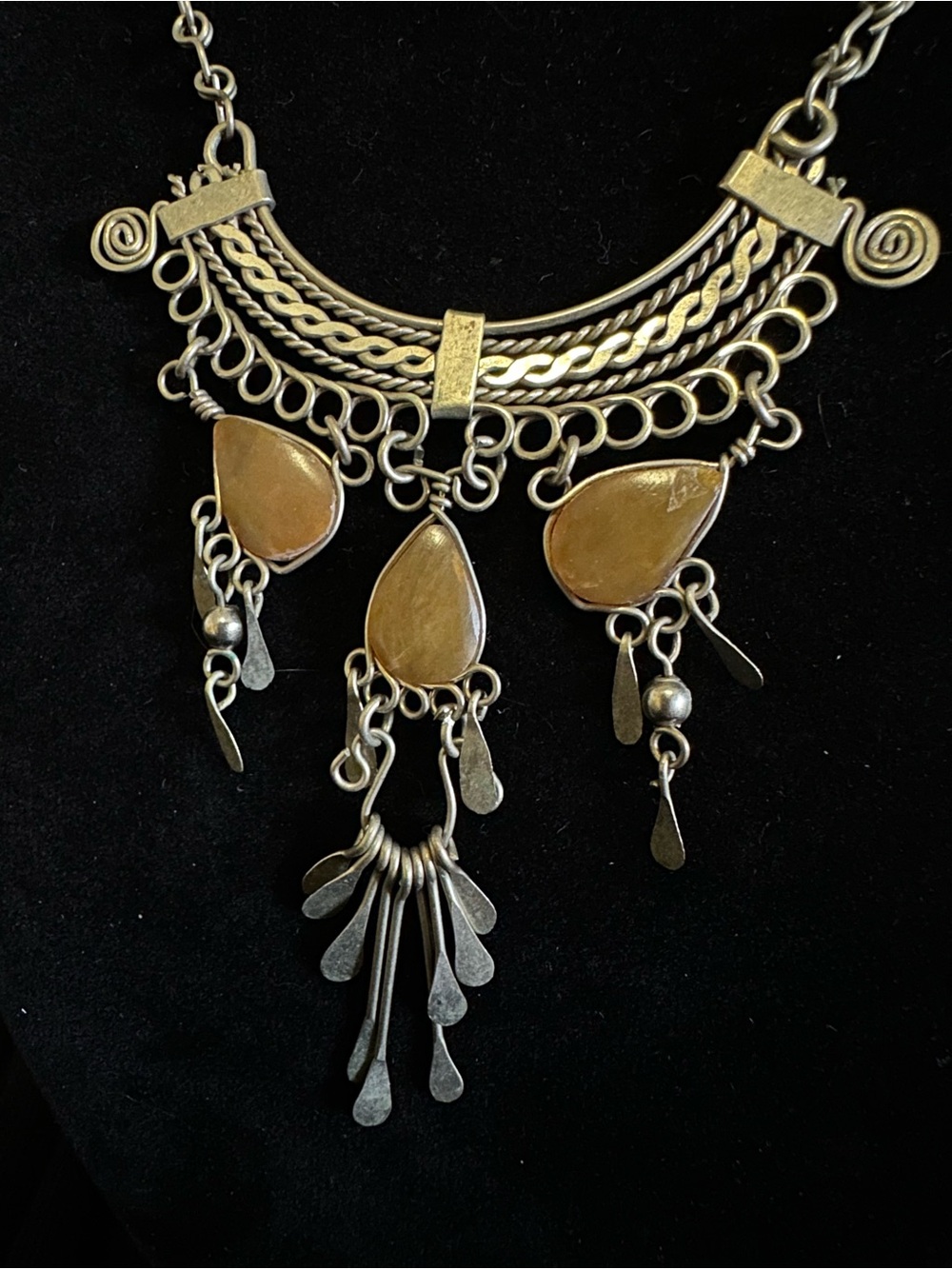 Egyptian Style Wire Wrapped Adorned Necklace with Stones Artisan Chain 16”